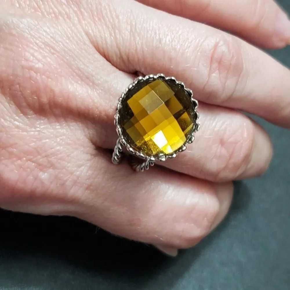 Silver tone golden brown ring adjustable